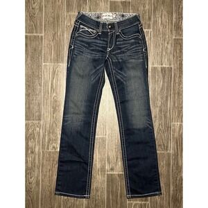 Ariat REAL Denim Jeans Women 26R Dark Wash  Contrast Stitch Bootcut